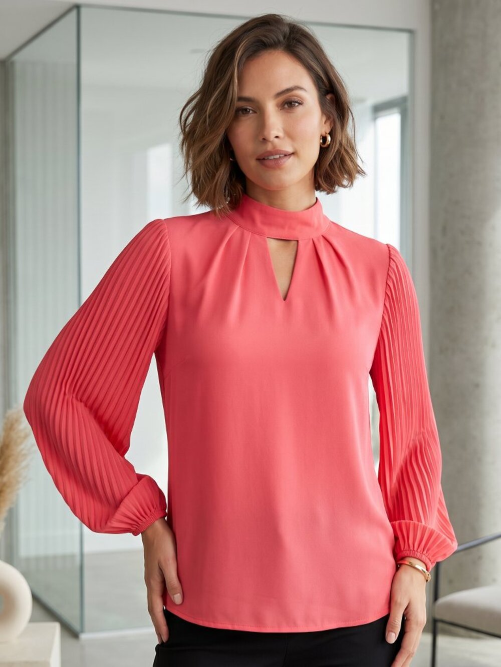 Cable Gauge Keyhole Top Hot Pink Statement Slv High Neck Office Siren Feminine L